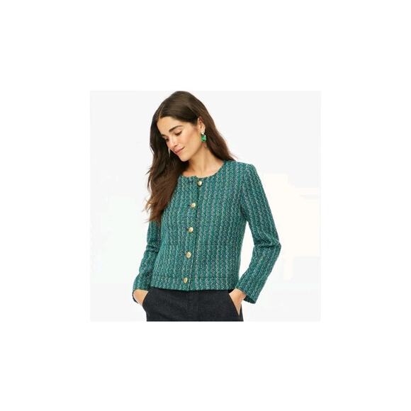 J. Crew Tweed lady jacket sz 16 green and navy blue blazer $228 - Picture 1 of 10